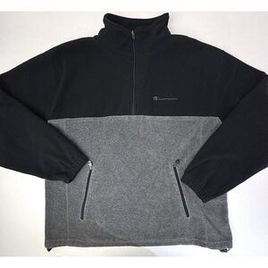 VTG 90s Champion Mens 2XL Fleece  Pullover Jacket 1/4 Zip Black Gray Mountain EC